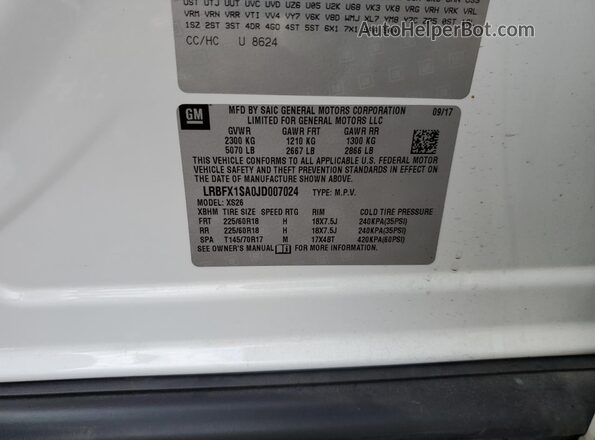 LRBFX1SA0JD007024 2018 BUICK ENVISION White Vista del compartimento del motor