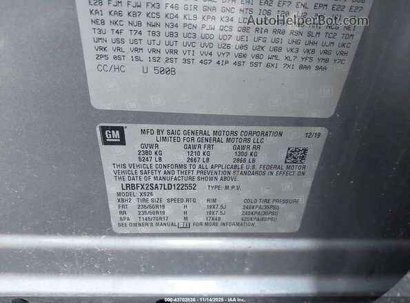 LRBFX2SA7LD122552 2020 BUICK ENVISION Gray Vista del compartimento del motor