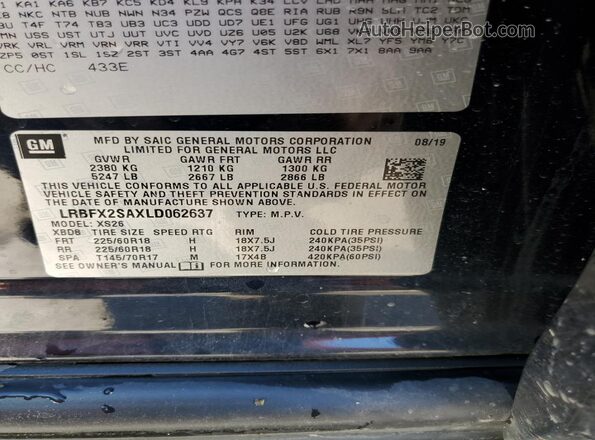 LRBFX2SAXLD062637 2020 BUICK ENVISION Black VIN sticker view
