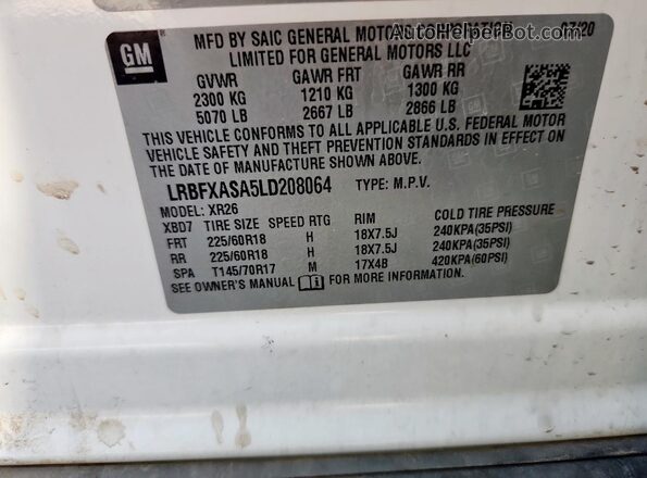 LRBFXASA5LD208064 2020 BUICK ENVISION White Engine compartment view