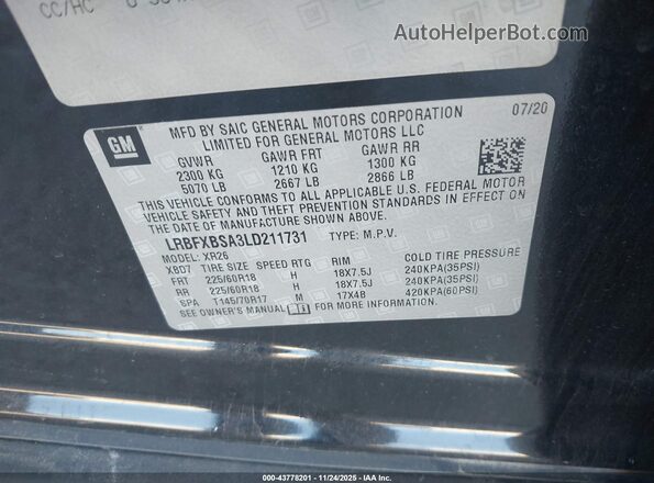 LRBFXBSA3LD211731 2020 BUICK ENVISION Черный Вид подкапотного пространства
