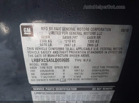 LRBFXCSA5LD059926 2020 BUICK ENVISION Black Vista del compartimento del motor