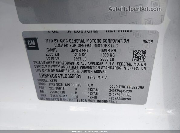 LRBFXCSA7LD065081 2020 BUICK ENVISION White Engine compartment view