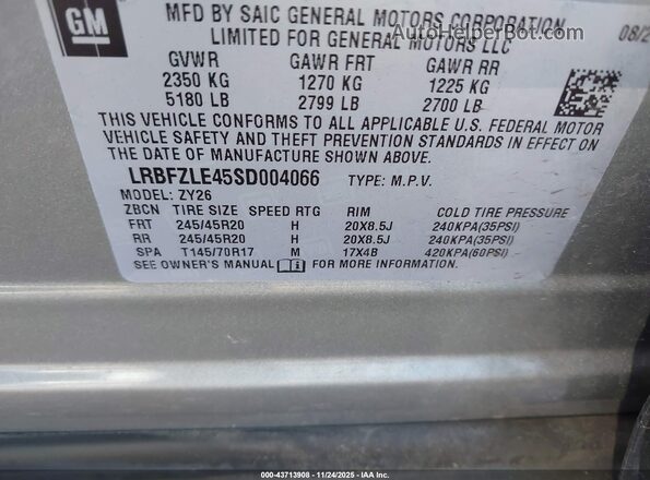 LRBFZLE45SD004066 2025 BUICK ENVISION Silver Vista del compartimento del motor