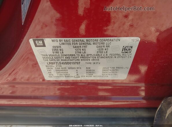 LRBFZLE49SD019797 2025 BUICK ENVISION Burgundy Շարժիչի բաժամունքի տեսք
