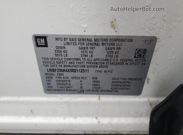 LRBFZMR4XMD112511 2021 BUICK ENVISION White VIN კოდის სტიკერის ხედი