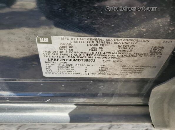 LRBFZNR43MD138972 2021 BUICK ENVISION Blue Widok wnętrza 360 stopni