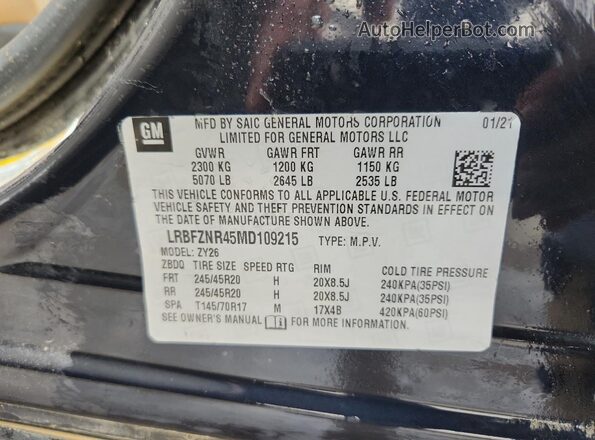 LRBFZNR45MD109215 2021 BUICK ENVISION Blue VIN կոդի պիտակի տեսք