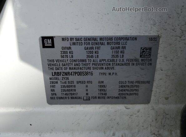 LRBFZNR47PD053816 2023 BUICK ENVISION White VIN კოდის სტიკერის ხედი