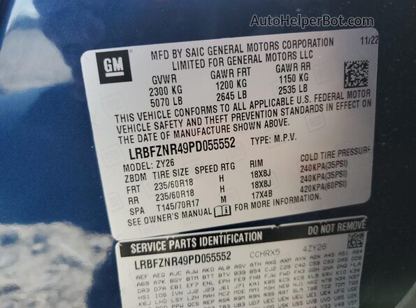 LRBFZNR49PD055552 2023 BUICK ENVISION Синий Вид наклейки с VIN-кодом