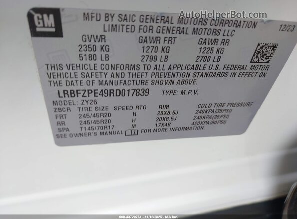 LRBFZPE49RD017839 2024 BUICK ENVISION White Vista del compartimento del motor