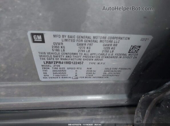 LRBFZPR41MD122457 2021 BUICK ENVISION Gray Вид підкапотного простору