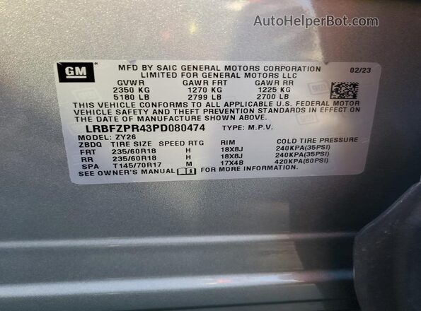 LRBFZPR43PD080474 2023 BUICK ENVISION Gray Սալոնի 360 աստիճան տեսք