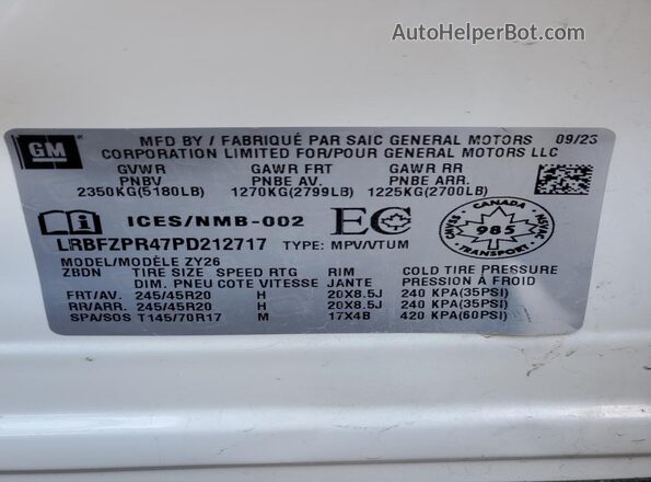 LRBFZPR47PD212717 2023 BUICK ENVISION Белый Вид наклейки с VIN-кодом