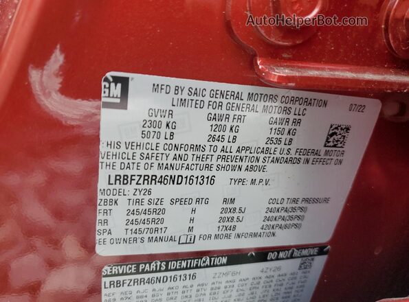 LRBFZRR46ND161316 2022 BUICK ENVISION Burgundy 360 interior view