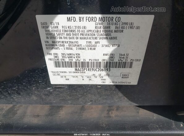 MAJ3P1RE9JC206193 2018 FORD ECOSPORT Black 
