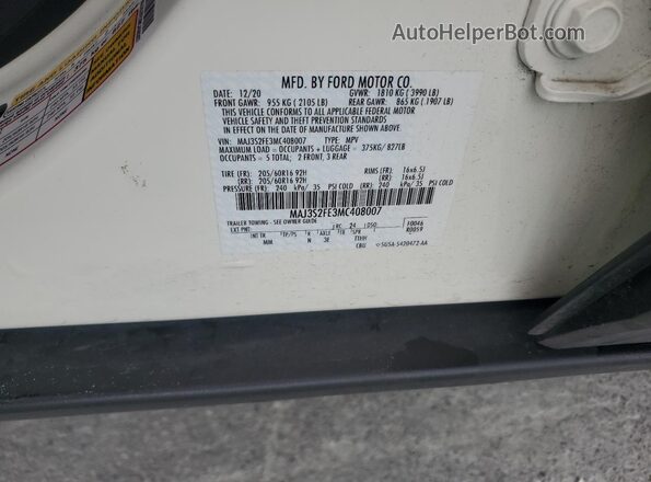 MAJ3S2FE3MC408007 2021 FORD ECOSPORT White 
