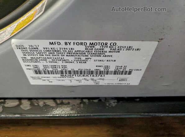 MAJ6P1UL8JC163761 2018 FORD ECOSPORT Silver 
