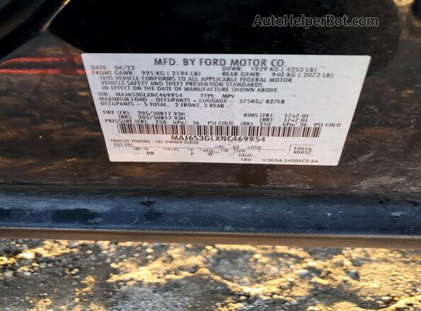 MAJ6S3GLXNC469954 2022 FORD ECOSPORT Black VIN კოდის სტიკერის ხედი