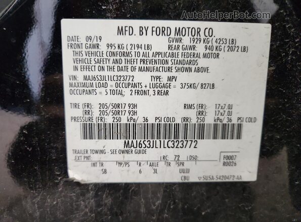 MAJ6S3JL1LC323772 2020 FORD ECOSPORT Black 360 interior view