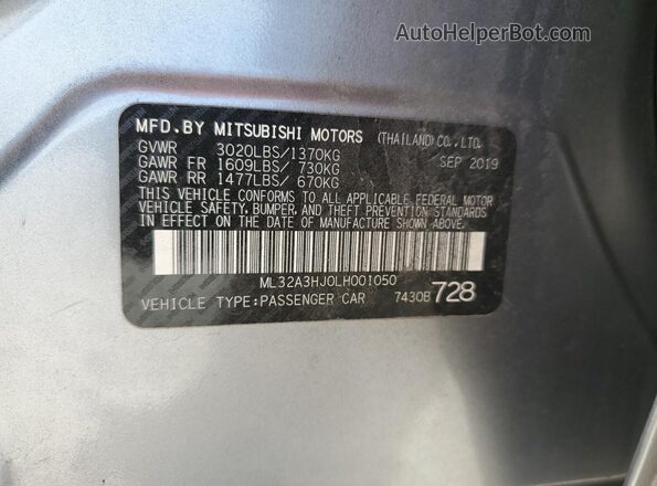 ML32A3HJ0LH001050 2020 MITSUBISHI MIRAGE Серый Вид наклейки с VIN-кодом