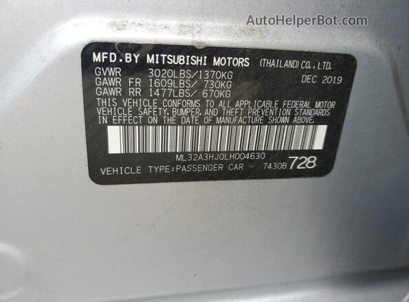 ML32A3HJ0LH004630 2020 MITSUBISHI MIRAGE Silver VIN կոդի պիտակի տեսք