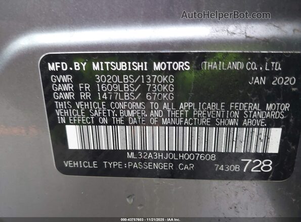 ML32A3HJ0LH007608 2020 MITSUBISHI MIRAGE Gray Engine compartment view