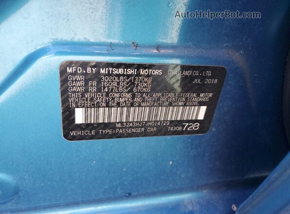 ML32A3HJ7JH014729 2018 MITSUBISHI MIRAGE Blue 