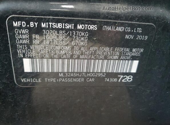 ML32A5HJ7LH002952 2020 MITSUBISHI MIRAGE Black Engine compartment view