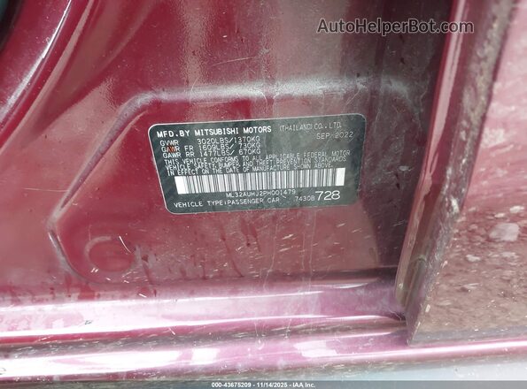 ML32AUHJ2PH001479 2023 MITSUBISHI MIRAGE Maroon Вид підкапотного простору