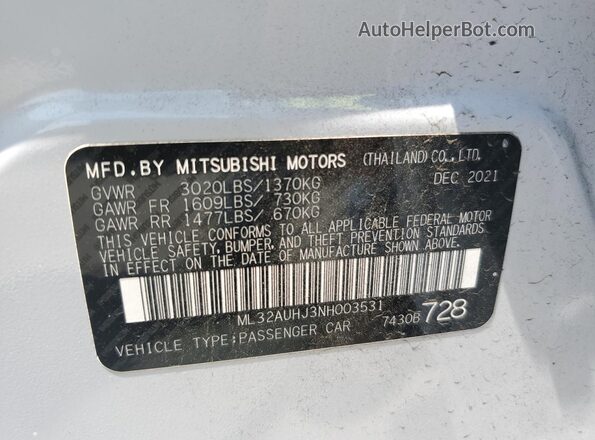 ML32AUHJ3NH003531 2022 MITSUBISHI MIRAGE White Вид підкапотного простору