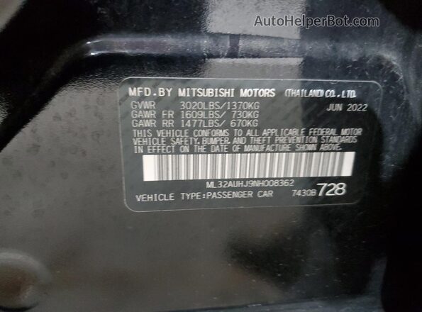 ML32AUHJ9NH008362 2022 MITSUBISHI MIRAGE Black 