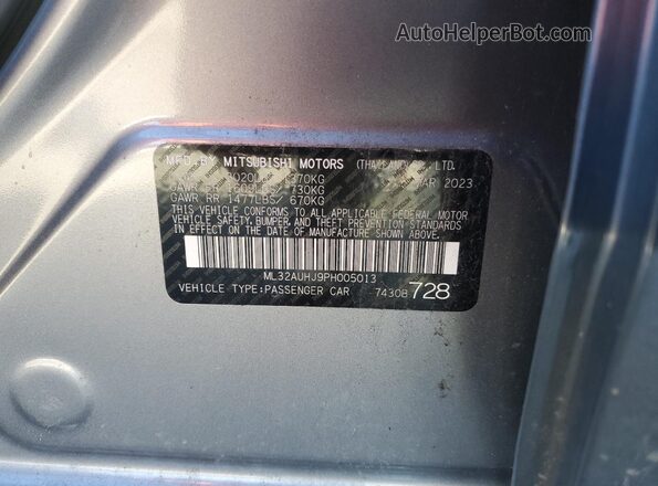 ML32AUHJ9PH005013 2023 MITSUBISHI MIRAGE Gray VIN կոդի պիտակի տեսք
