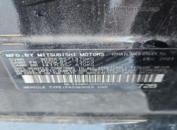 ML32AWHJ6NH003101 2022 MITSUBISHI MIRAGE Black Widok komory silnika