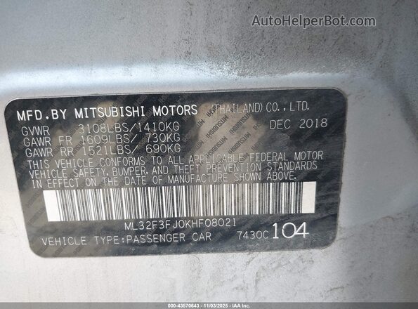 ML32F3FJ0KHF08021 2019 MITSUBISHI MIRAGE G4 Silver Вид підкапотного простору