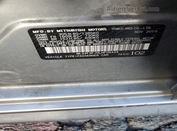 ML32F3FJ0LHF04424 2020 MITSUBISHI MIRAGE Gray Vista del compartimento del motor