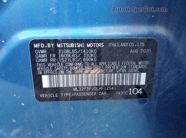 ML32F3FJ0LHF12541 2020 MITSUBISHI MIRAGE Blue Շարժիչի բաժամունքի տեսք