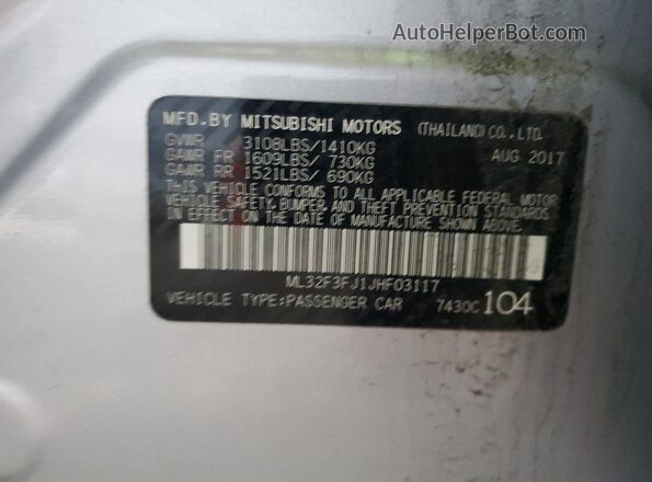 ML32F3FJ1JHF03117 2018 MITSUBISHI MIRAGE Silver 