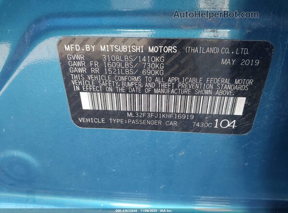 ML32F3FJ1KHF16919 2019 MITSUBISHI MIRAGE G4 Синий Вид подкапотного пространства