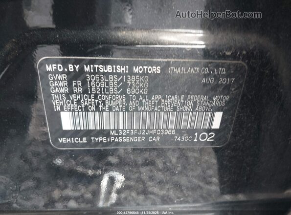 ML32F3FJ2JHF03966 2018 MITSUBISHI MIRAGE G4 Black 