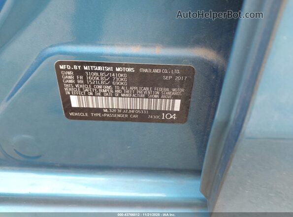 ML32F3FJ2JHF05331 2018 MITSUBISHI MIRAGE G4 Blue Engine compartment view