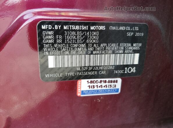 ML32F3FJ2LHF01282 2020 MITSUBISHI MIRAGE Purple Вид підкапотного простору