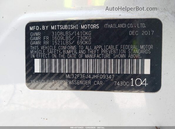 ML32F3FJ4JHF09347 2018 MITSUBISHI MIRAGE G4 White Engine compartment view
