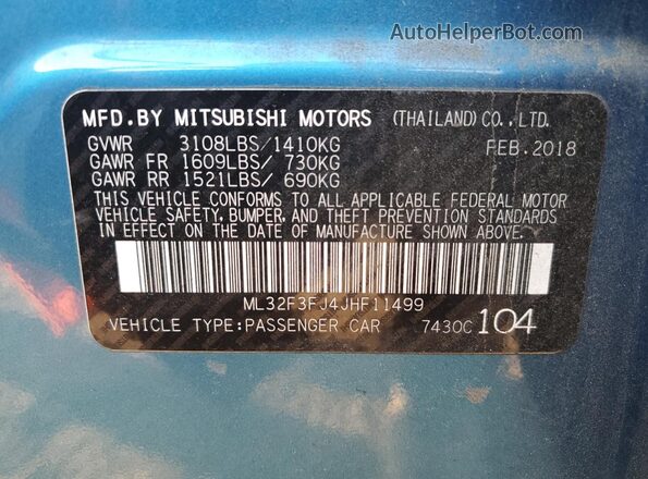 ML32F3FJ4JHF11499 2018 MITSUBISHI MIRAGE Blue Շարժիչի բաժամունքի տեսք