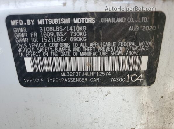ML32F3FJ4LHF12574 2020 MITSUBISHI MIRAGE White ძრავის განყოფილების ხედი