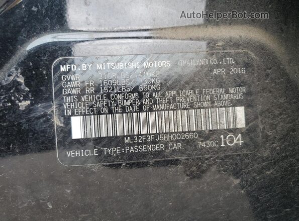 ML32F3FJ5HH002660 2017 MITSUBISHI MIRAGE Black ძრავის განყოფილების ხედი