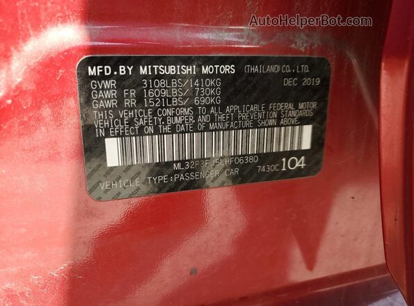 ML32F3FJ5LHF06380 2020 MITSUBISHI MIRAGE Red 