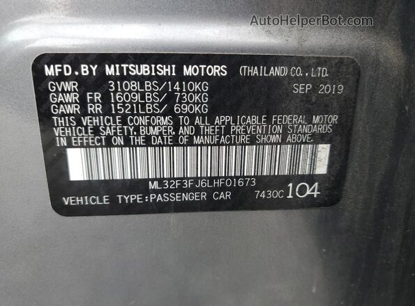 ML32F3FJ6LHF01673 2020 MITSUBISHI MIRAGE Gray Вид підкапотного простору