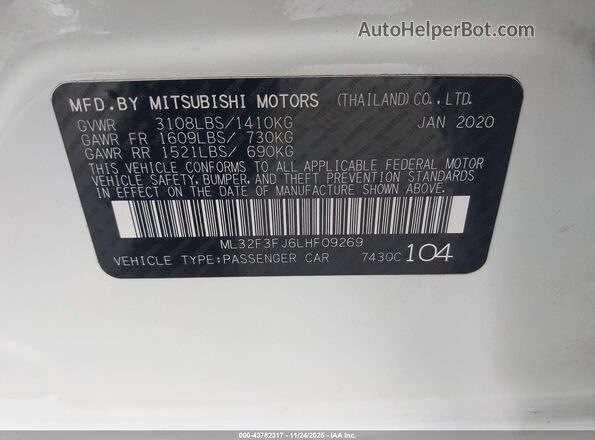 ML32F3FJ6LHF09269 2020 MITSUBISHI MIRAGE G4 Белый Вид подкапотного пространства