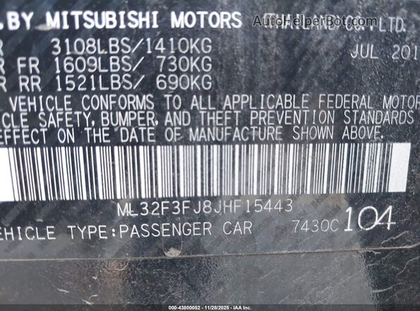 ML32F3FJ8JHF15443 2018 MITSUBISHI MIRAGE G4 Black Вид підкапотного простору